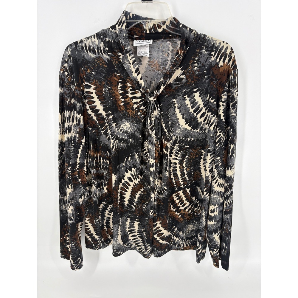 Nikki Women's Tie Neck Long Sleeve Blouse Top Animal Print XL Extra Large
